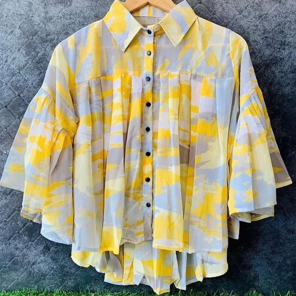 SM READYMADE GARMENT  HEAVY CREPE FANCY RAINBOW TOP A - Yellow, S(36),M(38), L(40), XL(42)