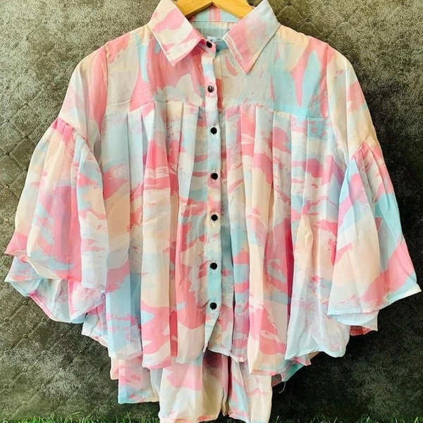 SM READYMADE GARMENT  HEAVY CREPE FANCY RAINBOW TOP A - S(36),M(38), L(40), XL(42), Pink & Blue