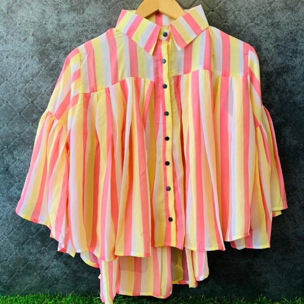 SM READYMADE GARMENT  HEAVY CREPE FANCY RAINBOW TOP A - Pink & Yellow, S(36),M(38), L(40), XL(42)