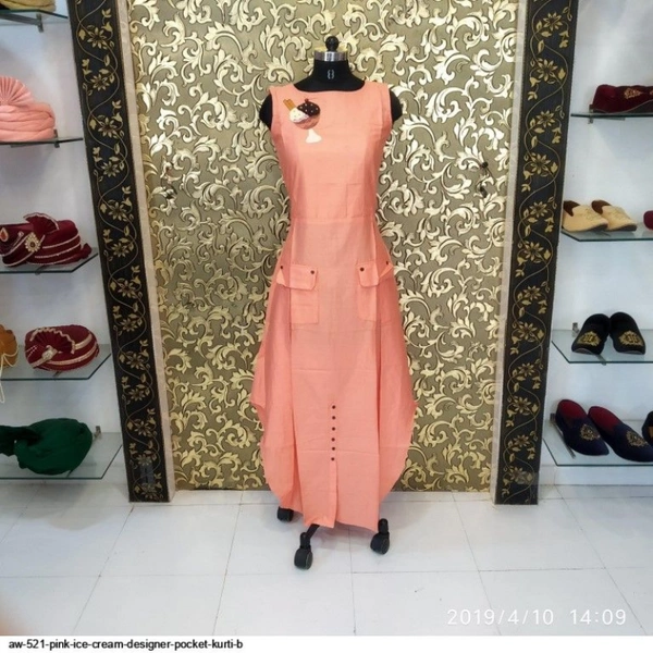 SM READYMADE GARMENT PINK ICE CREAM DESIGNER POCKET KURTI B - Pink, M 38 XL 42