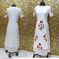 SM READYMADE GARMENT AW 510 RIDDHI DIGITAL WHITE LONG KURTI - White, size:-M 36,L 40,XL44