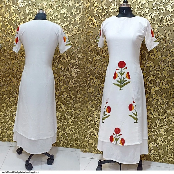 SM READYMADE GARMENT AW 510 RIDDHI DIGITAL WHITE LONG KURTI - White, size:-M 36,L 40,XL44