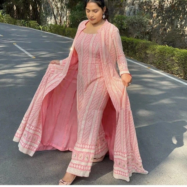 SM READYMADE GARMENT KD GEORGETTE WESTERN 1252 - Pink, SIZE - UP TO 42''