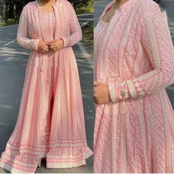 SM READYMADE GARMENT KD GEORGETTE WESTERN 1252 - Pink, SIZE - UP TO 42''
