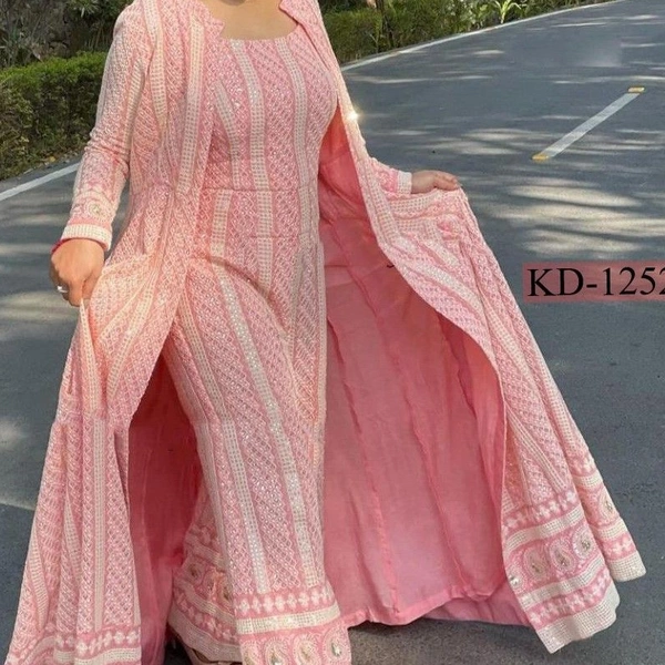 SM READYMADE GARMENT KD GEORGETTE WESTERN 1252 - Pink, SIZE - UP TO 42''