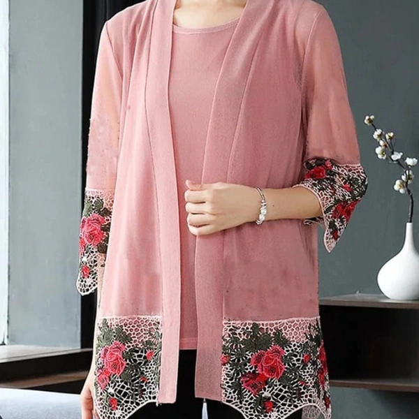 SM READYMADE GARMENT Rituraj RITURAJ SOFT NET SHRUG B - White, Black & Pink, Upto 36