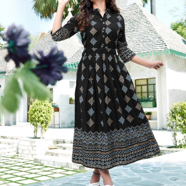 SM READYMADE GARMENT FANCY LONG GOWN STYLE KURTI - 4650, 6999, Black, Pink, Blue, Orange, Green, Navy Blue, 06, 25, L:40” | XL:42”| XXL:44”