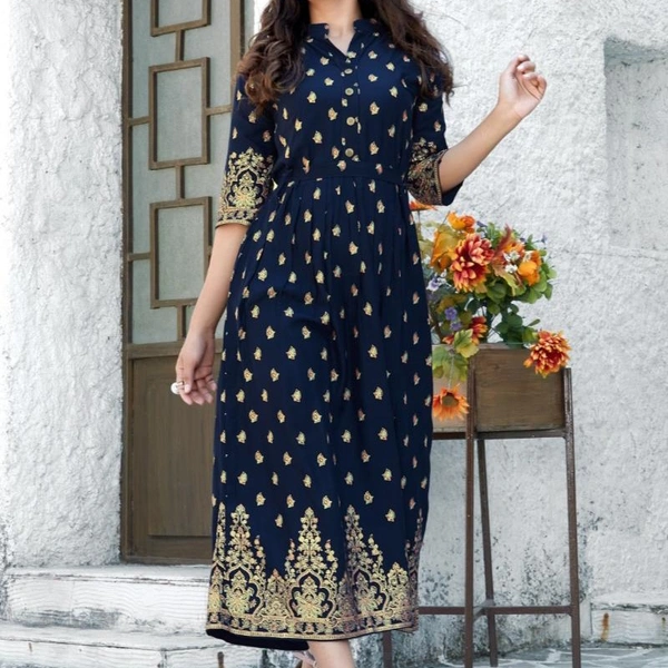 SM READYMADE GARMENT FANCY LONG GOWN STYLE KURTI - 4650, 6999, Black, Pink, Blue, Orange, Green, Navy Blue, 06, 25, L:40” | XL:42”| XXL:44”