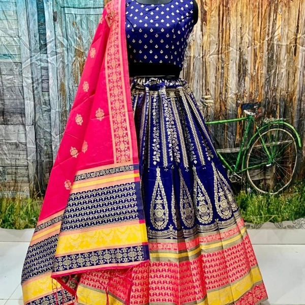 SM READYMADE GARMENT: BROCADE LEHENGA CHOLI A - 01, 08, Free size UPTO 42, 1, Red & Green