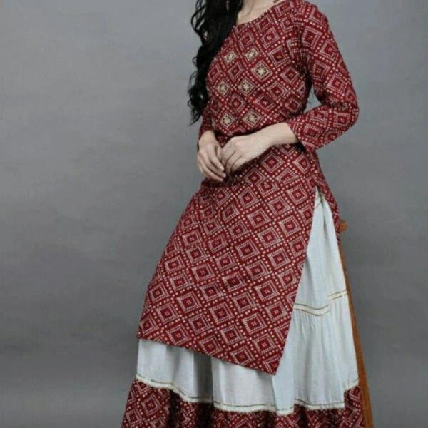 SM READYMADE GARMENT  GLAM VOL 42 HEAVY RAYON KURTI WITH SKIRT F - 1, Red, M (38)
