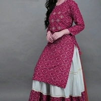 SM READYMADE GARMENT  GLAM VOL 42 HEAVY RAYON KURTI WITH SKIRT F - 1, Red, M (38)