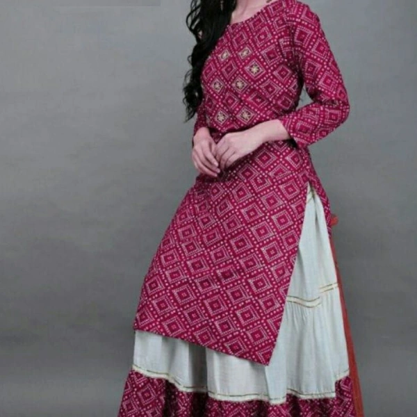 SM READYMADE GARMENT  GLAM VOL 42 HEAVY RAYON KURTI WITH SKIRT F - 1, Red, M (38)