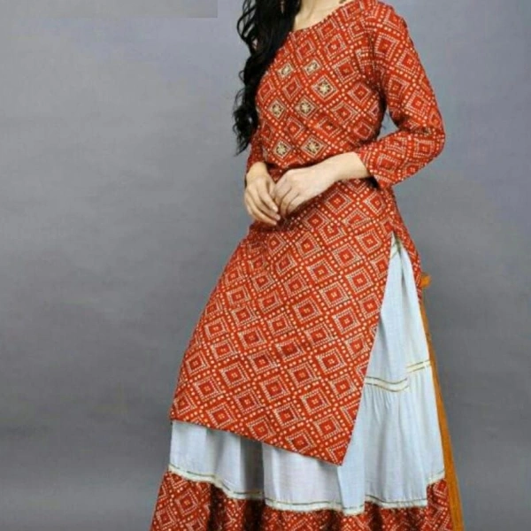 SM READYMADE GARMENT  GLAM VOL 42 HEAVY RAYON KURTI WITH SKIRT F - 1, Red, M (38)