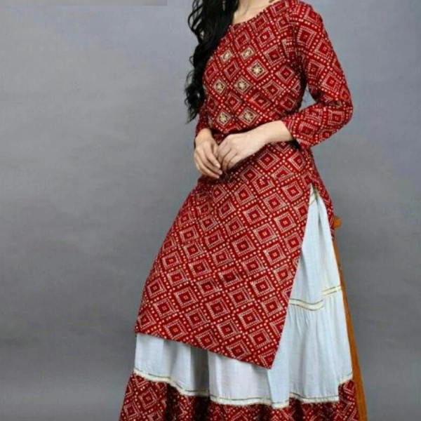 SM READYMADE GARMENT  GLAM VOL 42 HEAVY RAYON KURTI WITH SKIRT F - 1, Red, M (38)