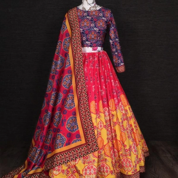 SM READYMADE GARMENT LNB VICHITRA SILK LEHENGA CHOLI 1203  - 1, Free Size: UPTO 42, Red & Yellow, 1