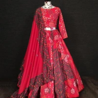 SM READYMADE GARMENT LNB VICHITRA SILK LEHENGA CHOLI 1203  - 1, Free Size: UPTO 42, Red & Yellow, 1
