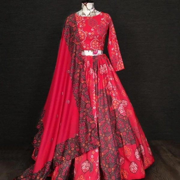 SM READYMADE GARMENT LNB VICHITRA SILK LEHENGA CHOLI 1203  - 1, Free Size: UPTO 42, Red & Yellow, 1