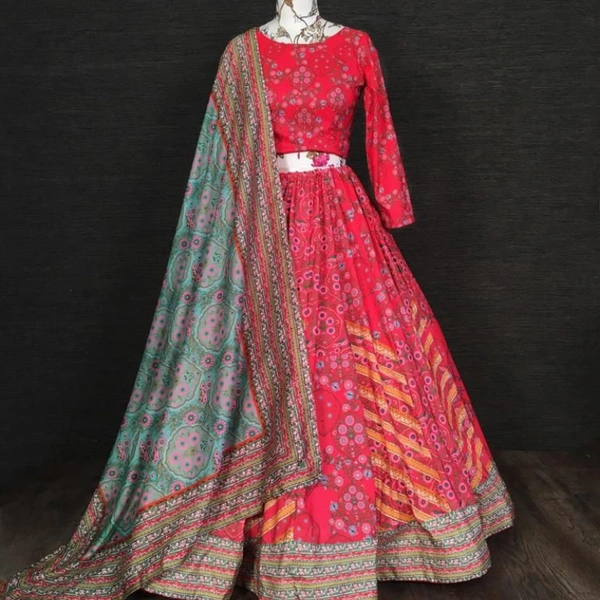 SM READYMADE GARMENT LNB VICHITRA SILK LEHENGA CHOLI 1203  - 1, Free Size: UPTO 42, Red & Yellow, 1