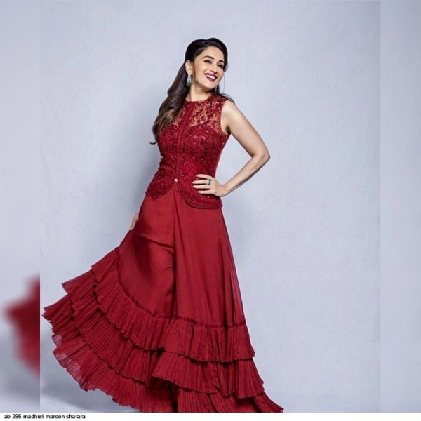 SM READYMADE GARMENT. AB 295 MADHURI MAROON SHARARA - Red, 01, 08, Size:- 36 38