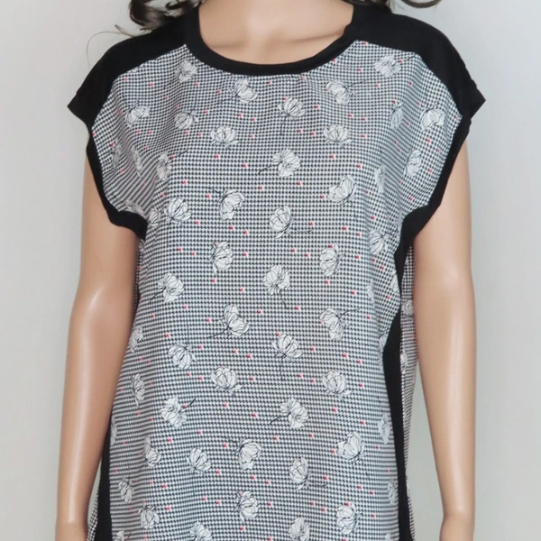 Simply Basic - SM READYMADE GARMENT. LADIES VISCOSE POLYESTER PRINTED T SHIRTS - 999, 1499, Black AOP, 4, 8, S M L