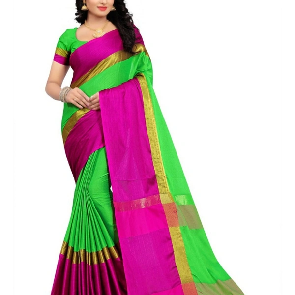 SM READYMADE GARMENT COTTON SILK SAREE - 5680, 7999, 20, 01, 12, Green & Pink