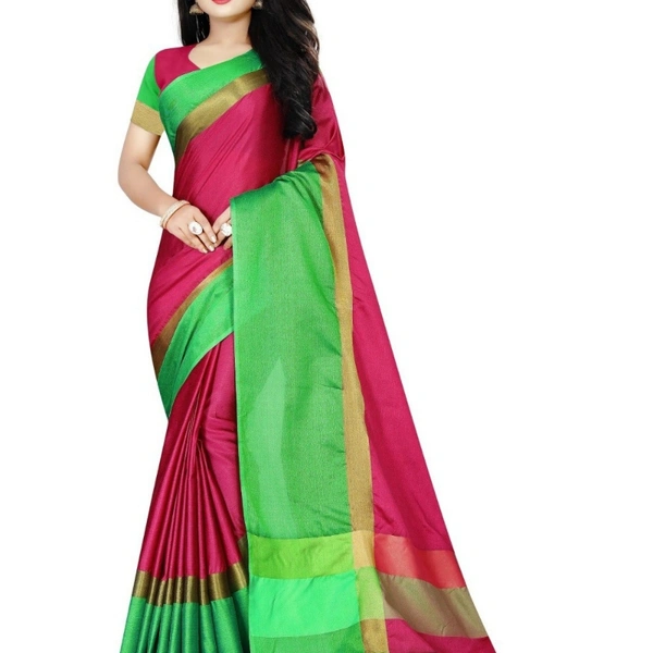 SM READYMADE GARMENT COTTON SILK SAREE - 5680, 7999, 20, 01, 12, Green & Pink