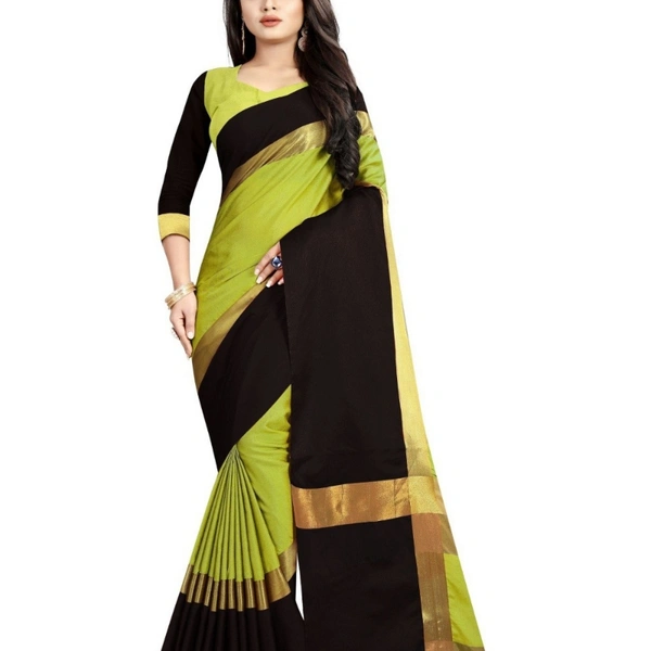 SM READYMADE GARMENT COTTON SILK SAREE - 5680, 6999, 1, 12, Green & Black