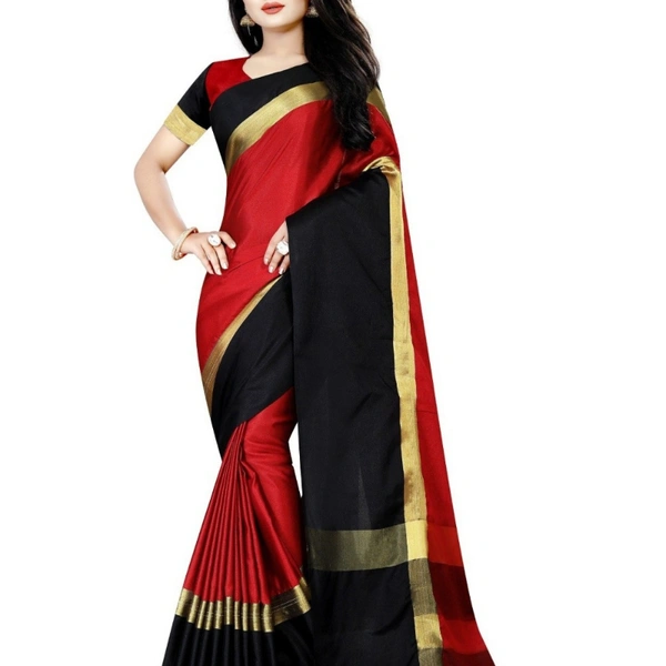 SM READYMADE GARMENT COTTON SILK SAREE - 5680, 6999, 1, 12, Red & Black, 12