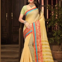 SM READYMADE GARMENT NEW COTTON AND BANARASI SILK SAREE O - 01, 12, Light Green
