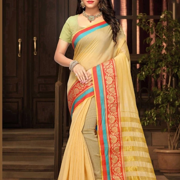 SM READYMADE GARMENT NEW COTTON AND BANARASI SILK SAREE O - 1, 19, Lemon