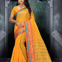 SM READYMADE GARMENT NEW COTTON AND BANARASI SILK SAREE O - 01, 12, Light Green