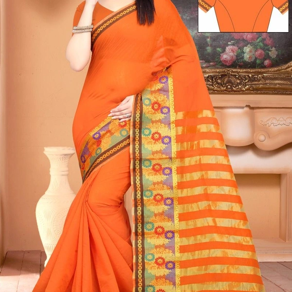 SM READYMADE GARMENT NEW COTTON AND BANARASI SILK SAREE O - 01, 12, Light Green