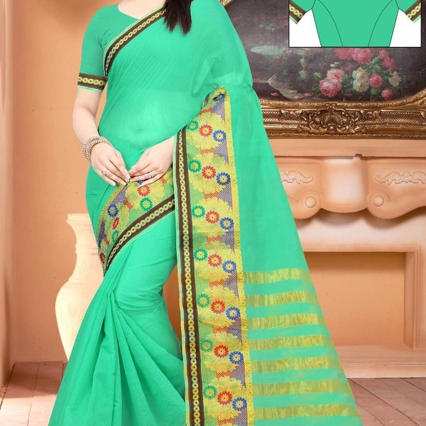 SM READYMADE GARMENT NEW COTTON AND BANARASI SILK SAREE O - 1, 10, Green