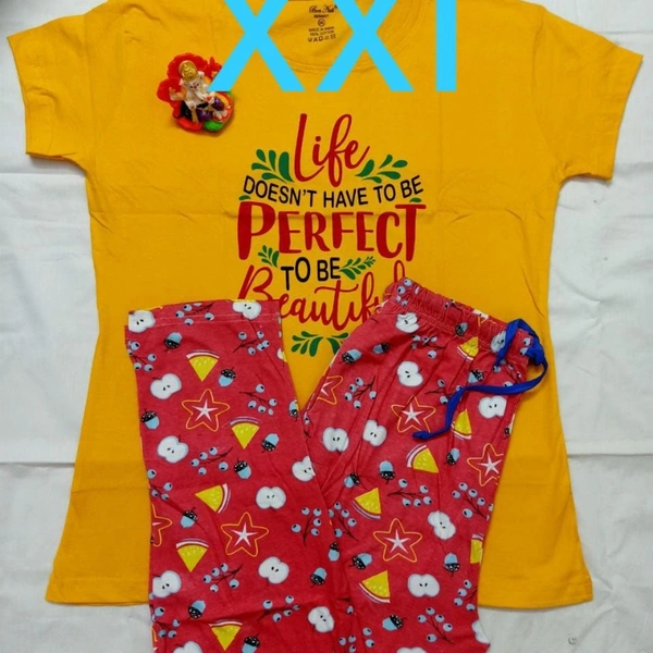 DM READYMADE GARMENT. RITURAJ SUPER COTTON NIGHT WEAR A - 01, XXL TOP UPTO 36 BUST BOTTOM UPTO 34 36 WAIST, Red bottom