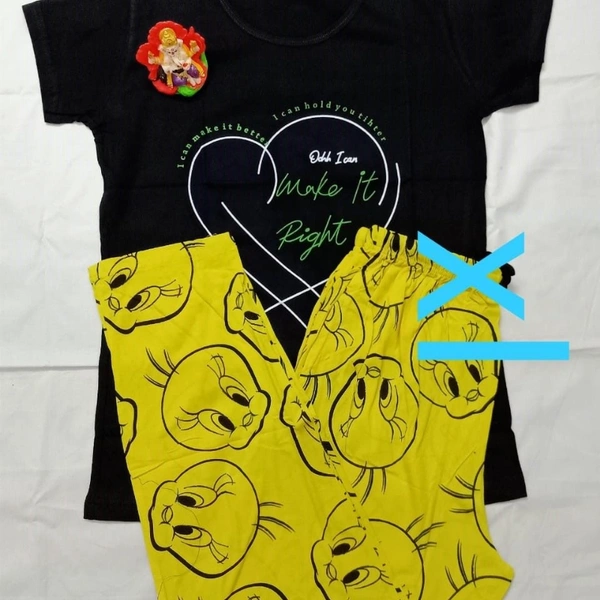 SM READYMADE GARMENT RITURAJ COTTON NIGHT WEAR A - 1, XL, Black top & Yellow bottom