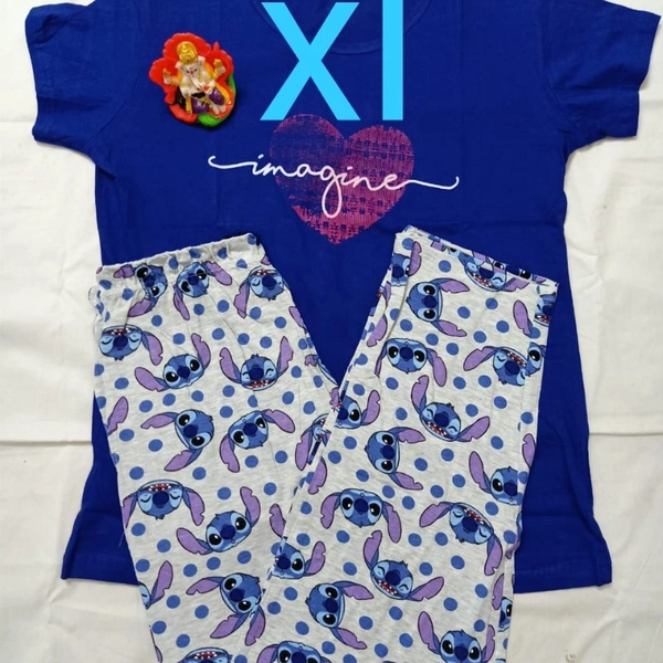 SM READYMADE GARMENT RITURAJ COTTON NIGHT WEAR A - 1, XL, Navy blue top & white Bottam