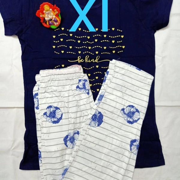SM READYMADE GARMENT RITURAJ COTTON NIGHT WEAR A - 1, XL, Navy Blue top & White bottom
