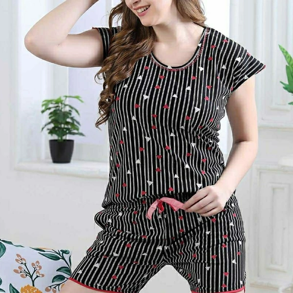SM READYMADE GARMENT- MYSIA MYSIA HOSIERY PRINTED NIGHT SUIT 8014   - L, Light Black with line 1