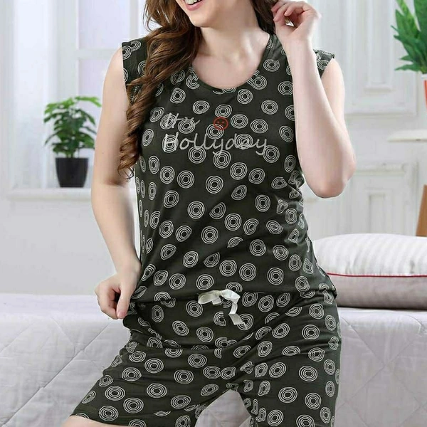 SM READYMADE GARMENT- MYSIA MYSIA HOSIERY PRINTED NIGHT SUIT 8014   - L, Light Black with line 1