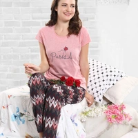 SM READYMADE GARMENT: BEAUTIFUL HOSIERY NIGHT SUITS 4686 - 4XL 48, Pink top & Black check Bottom