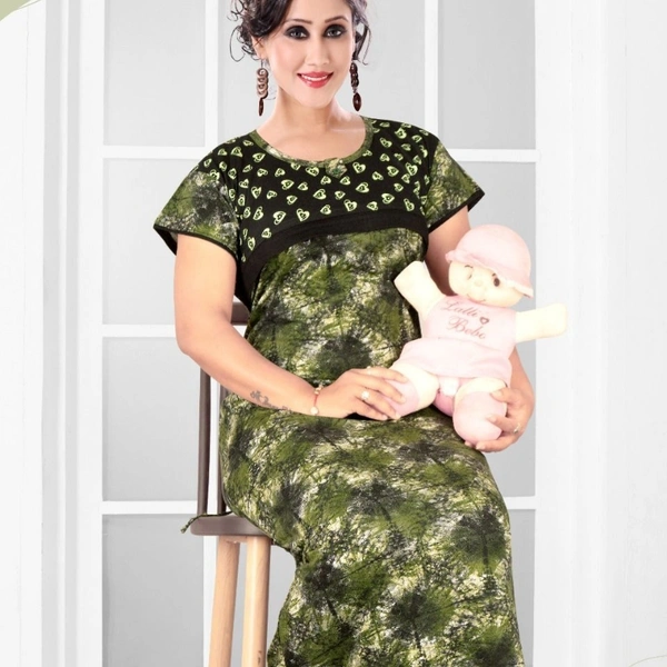 SM READYMADE GARMENT GAPUJEE HOSIERY WITH PRINT NIGHT GOWNS L - 2, 42, Green & doll black & Green dots up