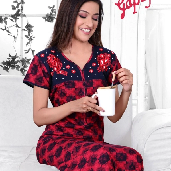 SM READYMADE GARMENT GAPUJEE HOSIERY WITH PRINT NIGHT GOWNS L - 1, 42, Red