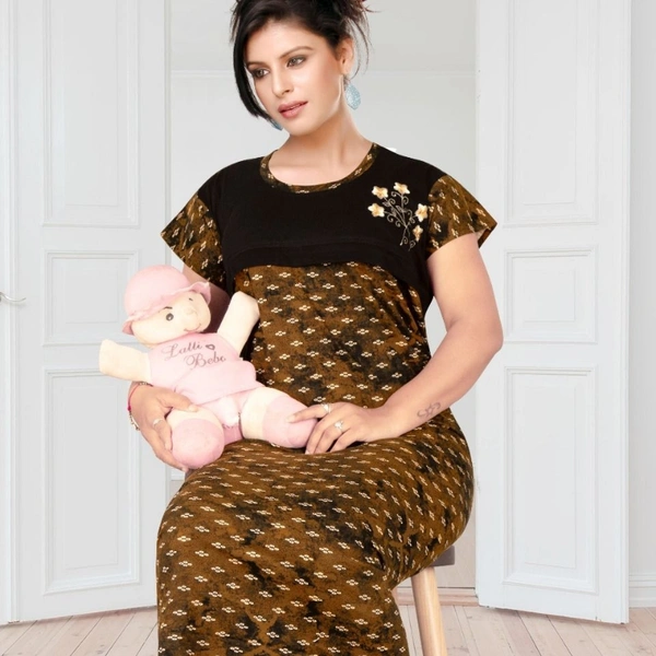 SM READYMADE GARMENT GAPUJEE HOSIERY WITH PRINT NIGHT GOWNS L - 1, 42, Mehandi colour