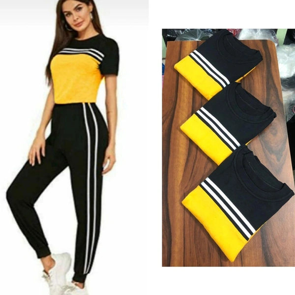 003 KIT KAT TRACKSUIT - 10, 	UP TO L  (FREE SIZE)WAIST	:	26.0 - 34.0 (IN INCHES)BUST	:	26.0 - 34.0 (IN INCHES), Yellow, 3894