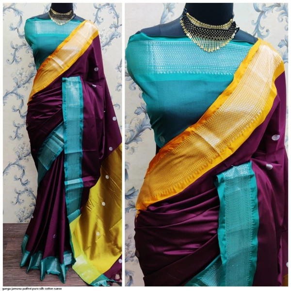 GANGA JAMUNA PAITHNI PURE SILK COTTON SAREE  - 1, Marron & Yellow boarder
