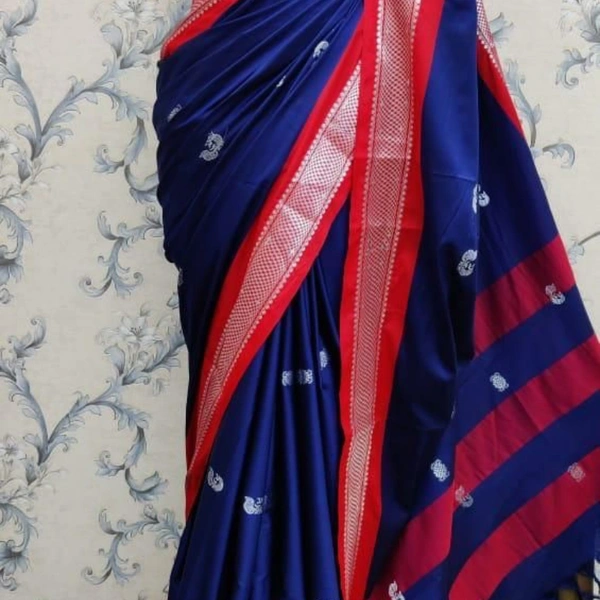 AAYESHA NEW SOFT COTTON SILK SAREE - Nevy Blue & Red, 1