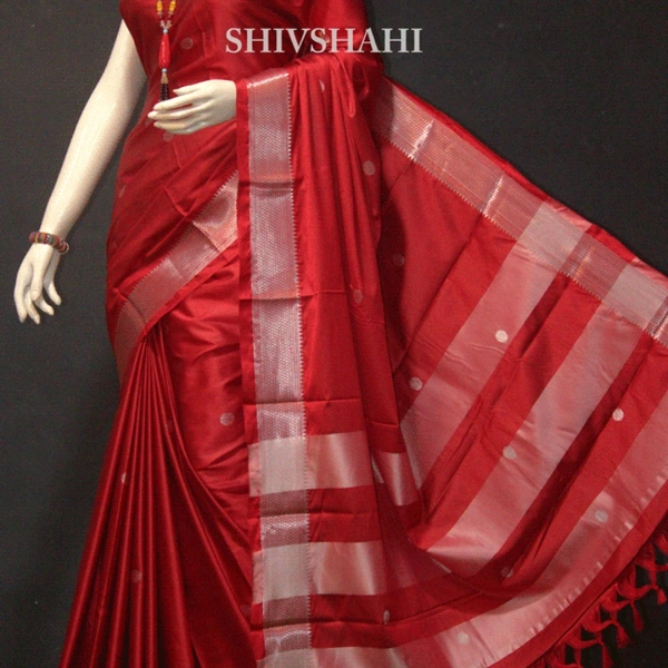PAITHANI BORDER - 6 Yards, 1, Red & Silver boarder