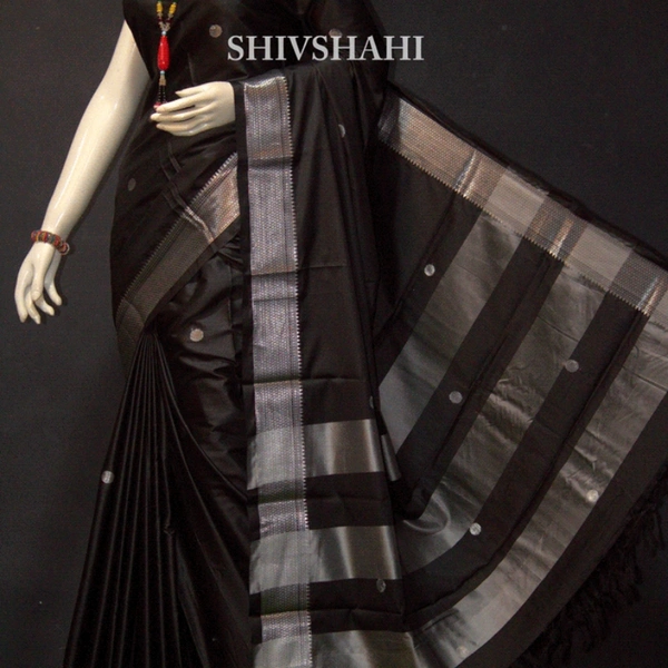 PAITHANI BORDER - 6 Yards, 1, Black & Silver boarder