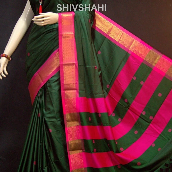 PAITHANI BORDER - 6 Yards, 1, Green & Pink boarder