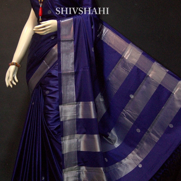 PAITHANI BORDER - 6 Yards, 1, Nevy Blue & Silver Boarder